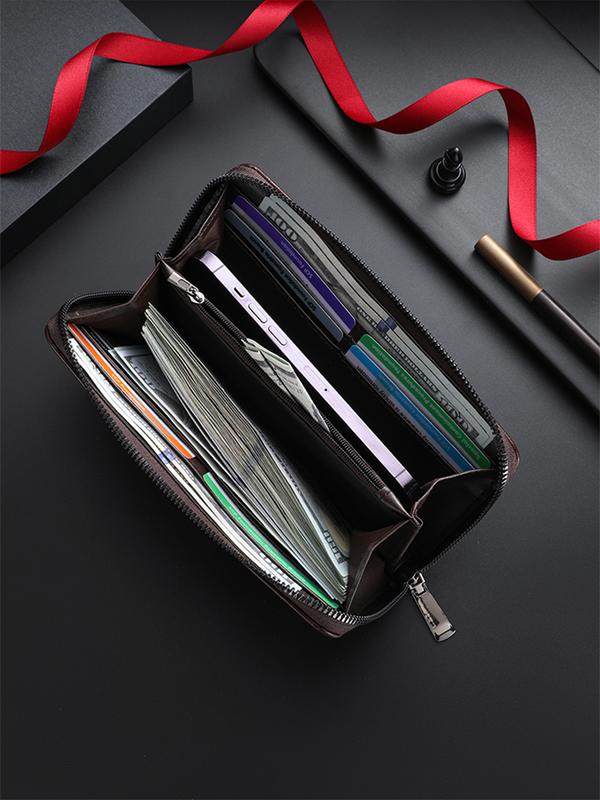 Men's Long Zipper Wallet with Business Card Holder, Perfect for Valentine's Day, Spring Summer Holidays, Travel, Christmas, Graduation Gifts, Durable Fashion Wallet