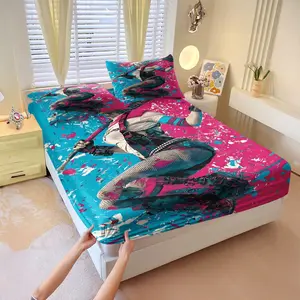 Dc'S Iconic Anti-Hero Harley Quinn-Themed Bedding Set. Soft and Comfortable Fitted Sheet Set Featuring a Street Punk Aesthetic with Bold Visual Impact, Perfect for All Seasons. Soft Bedding Sets