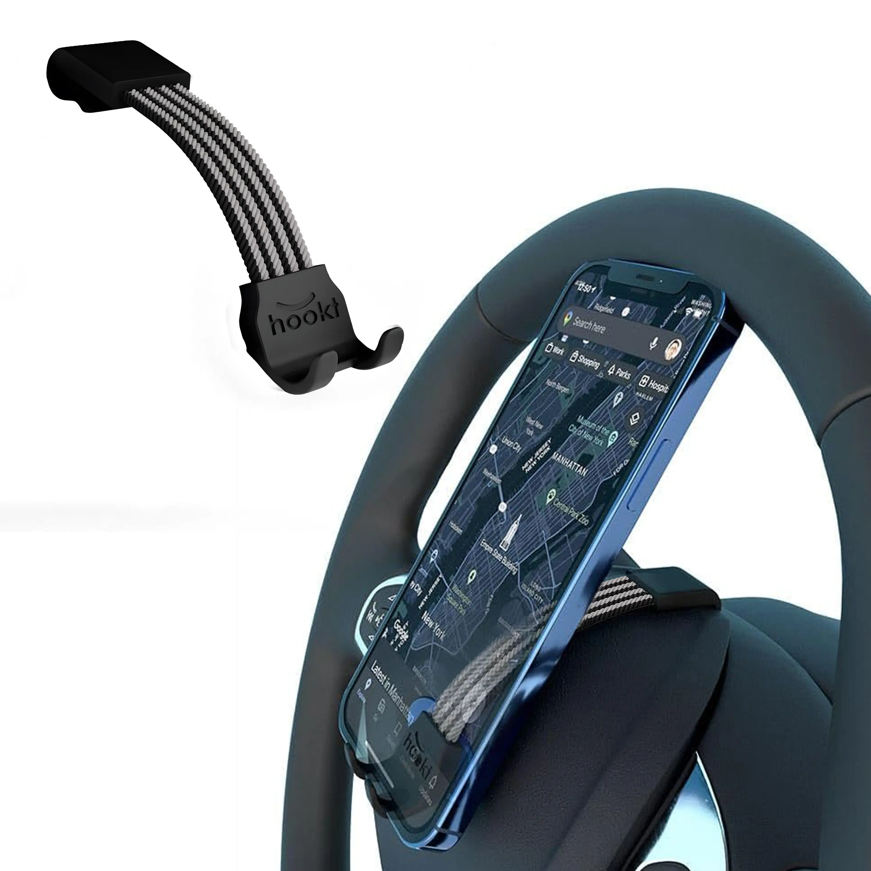 Hookt Universal Car Phone Mount – 4.5 Inches | Secure Low-Profile Phone Holder with No Suction Cup, Magnets or Vent Clips (Gray & Black)