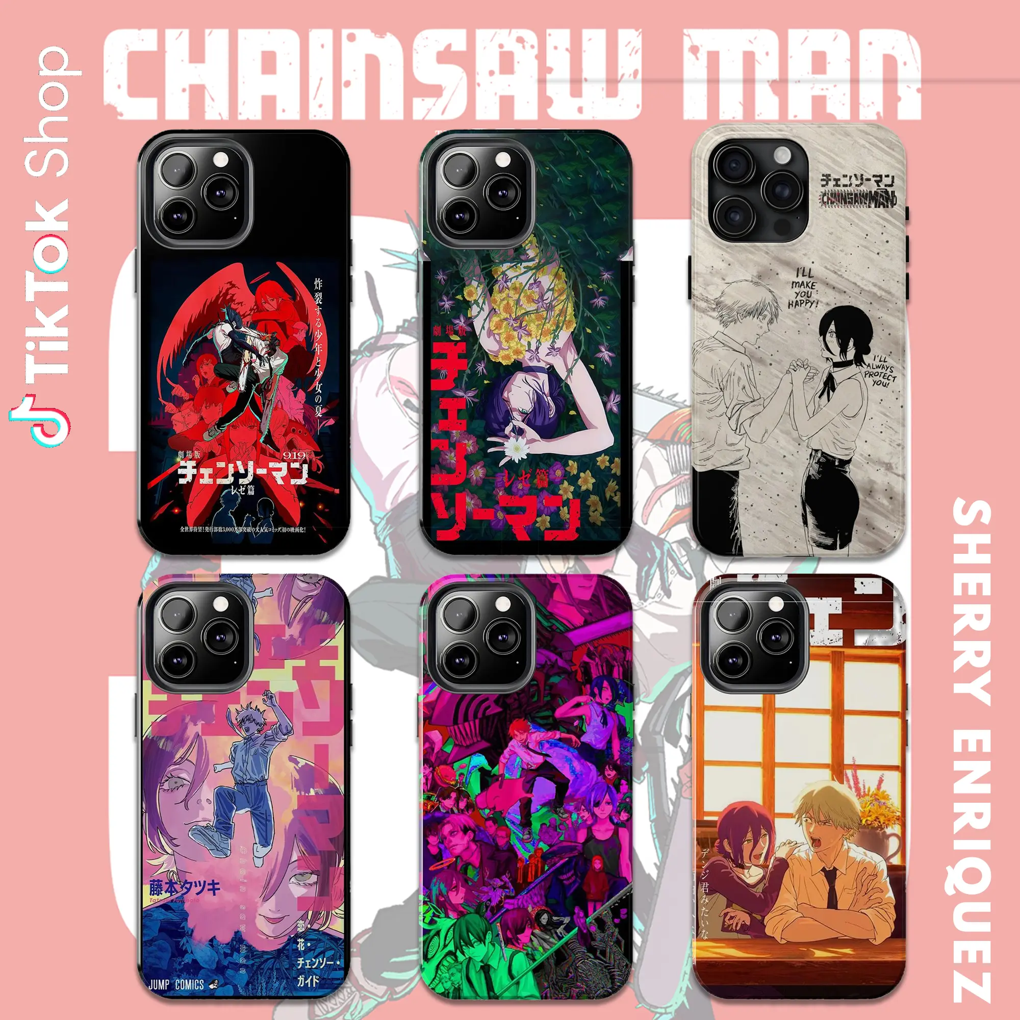 Denji x Reze Chainsaw Man Phone Case, Japanese Dark Anime Aesthetic  Shockproof TPU Case Protective Cover