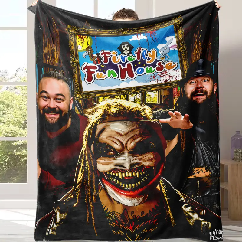 Retro Bray Wyatt Theme Soft Fabric Throw Blanket - Multi-Size, WWE Graphics, Durable Textile, Ideal for Home Use, Gifting to Wrestling Fans, Wyatt Retro Art