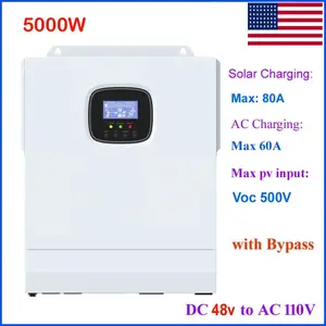 5KW 48V Hybrid Solar Inverter 110K 220V(Need In Parallel) Split Phase Off Grid 100A MPPT Controller In Parallel Max PV 500V For Flooded Lead acid Vented Sealed Gel NiCd Lithim Battery