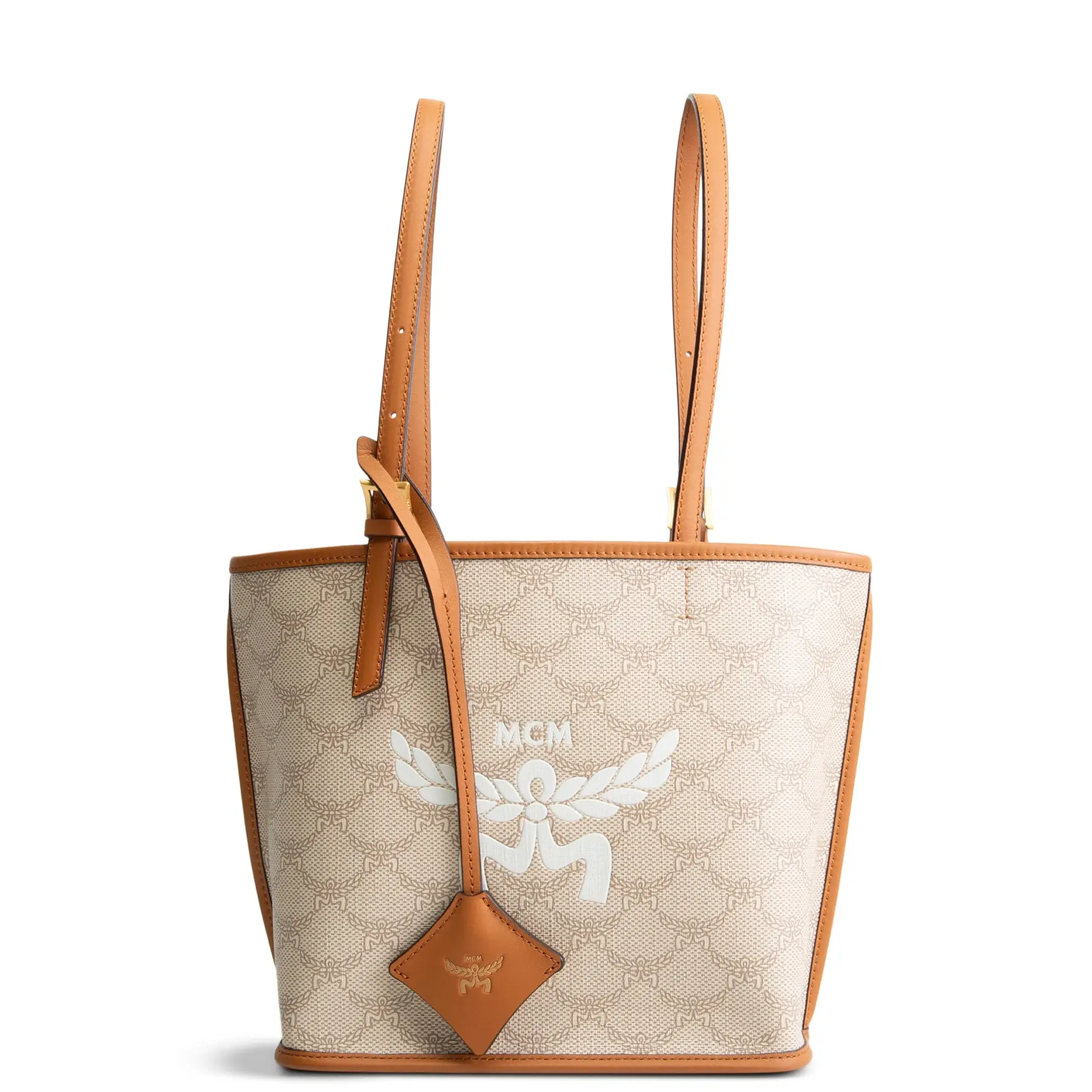 Pre-owned MCM Coated Canvas with Leather Trim tote bags Coated Canvas Lauretos Shopper Mini Cream