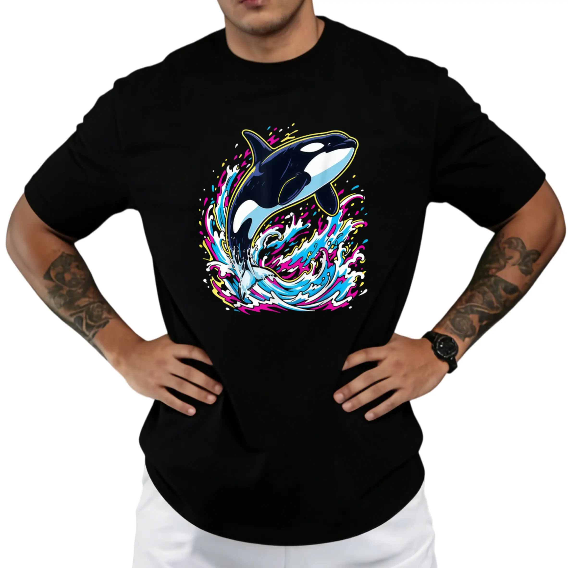 Colorful Orca Killer Whale Graphic T Shirt for Men Casual Ocean Animal Pc