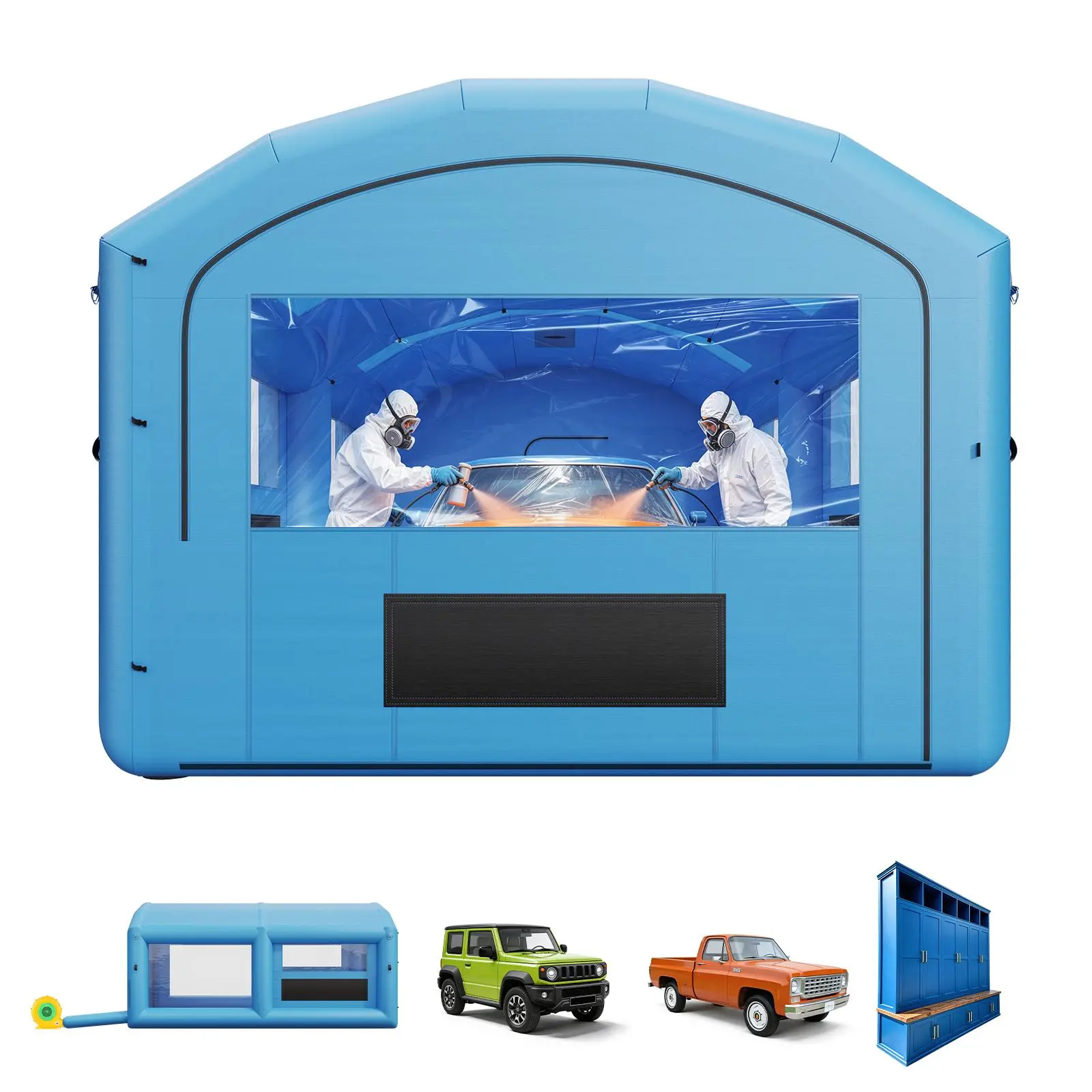 21x13ft Large Inflatable Paint Booth, Portable Arch Spray Tent with Durable Oxford Fabric for Car & Furniture Painting Projects, Activated Carbon Pads, Complete Kit, Arched Top, Fast Inflate, Easy Use, Smooth Door Opening, Camping Tent Accessory, No
