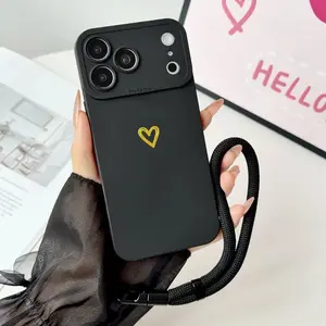 Heart-shaped Phone Case with Lanyard Strap For iPhone 17 16 15 14 13 12 11 Pro Max – Minimalist Silicone Case