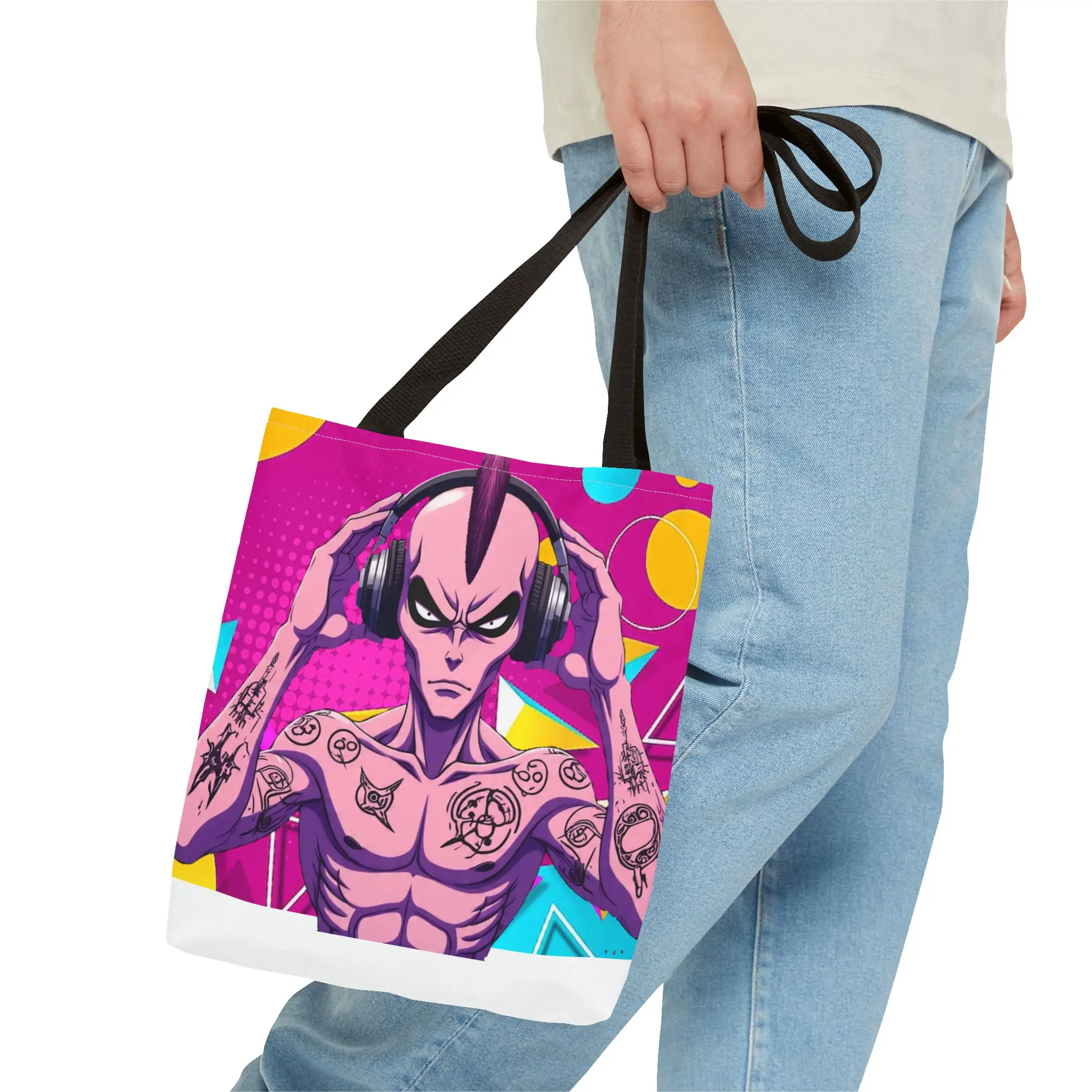 Tote Bag, Cyberpunk Alien DJ, Music Lover Gift, Sci-Fi Fan, Unique Shoulder Bag, Outerspace Graphic Tote, Festival Accessory, Urban Style