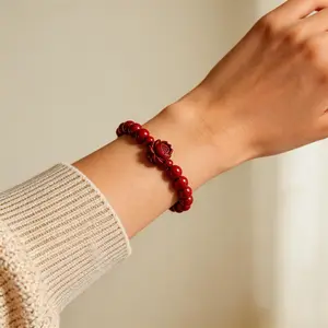 Women's Natural Purple Gold Sand Cinnabar Beads Bracelet - Carved Lotus/Elephant Charm, Feng Shui Lucky Spiritual Protection, Daily Wear Fashion Costume Jewelry Bangle with Red Crystal, Beads Bracelets