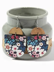 Boho Floral Print Wooden Dangle Earrings, 1 Pair Fashion Jewelry for Party, Daily Clothing Decor, Trendy All-match & Exquisite Jewelry for Birthday Gift