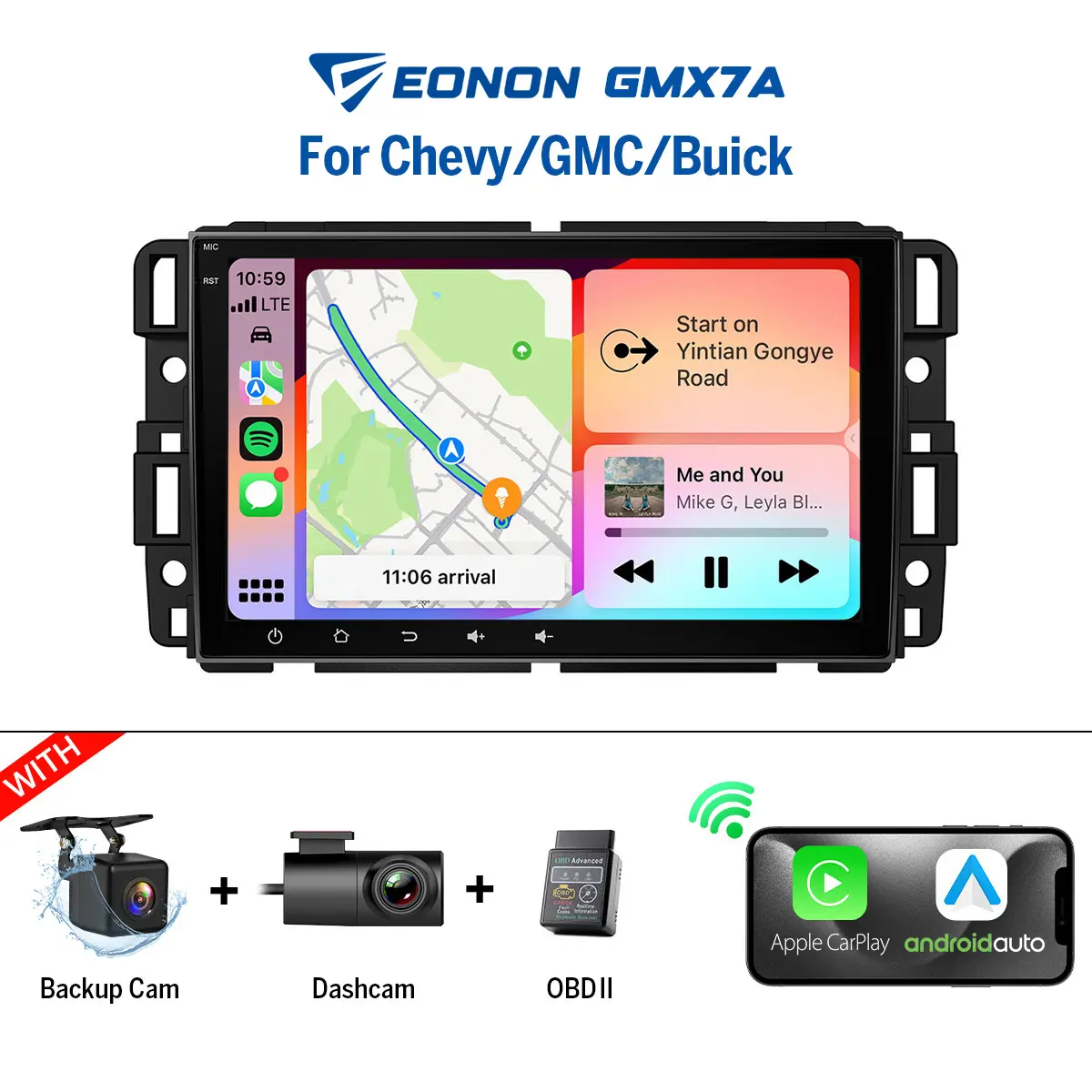 EONON Car Stereo for Chevy GMC Buick (Silverado, Sierra, Suburban, Tahoe, Impala, Traverse, Avalanche, HHR, Acadia, Yukon Truck) - GMX7A, GMX6S, 8" Android 13/14 Touch Screen, Wireless/Wired CarPlay, Android Auto, Bluetooth, Dashcam, Backup Camera, SWC