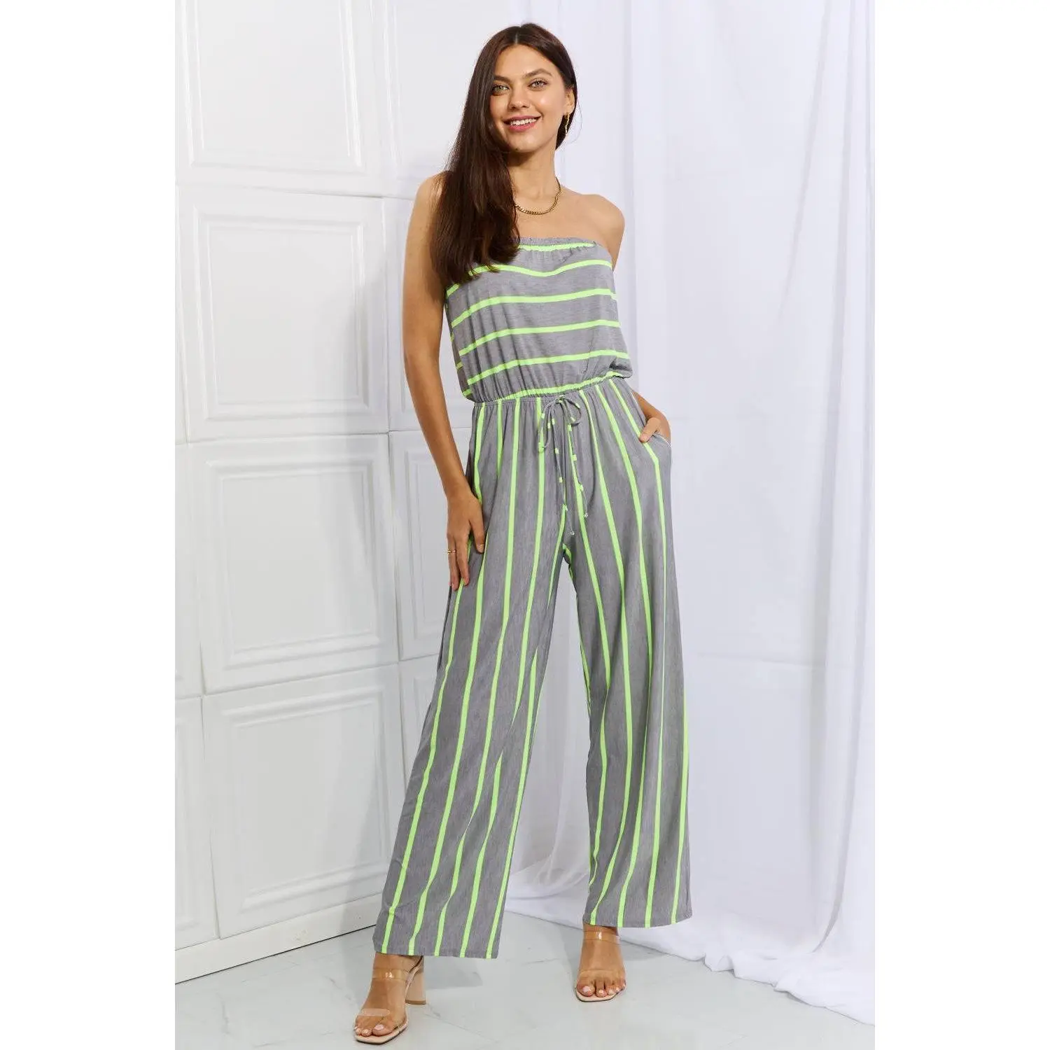 Sew In Love Pop Of Color Full Size Sleeveless Striped Jumpsuit
