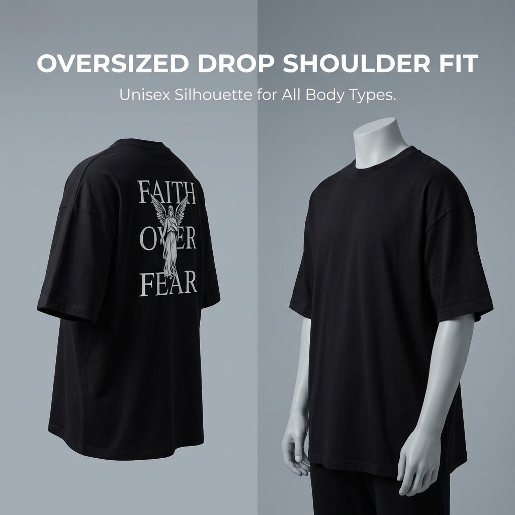 Mens Faith Over Fear Oversized Tee Suitable for all seasons - classic styles, fun graphic tee shirts, base layers, casual streetwear, suitable for both men and women. Couple pullover sweaters, street style, soft and casual short sleeves