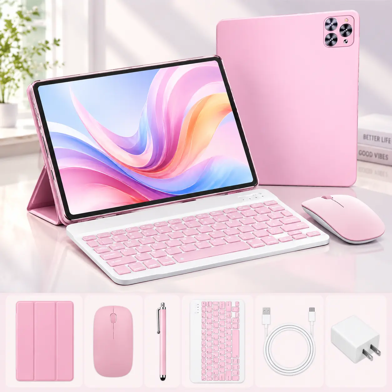 【Toolupgrade】10.1" Android 15 Tablet with Keyboard, Mouse, Stylus & Protective Case, USB Adapter, Radio, 4GB RAM 64GB ROM, Dual‑SIM 1280x800 IPS Screen, 13MP Camera, 5000mAh Battery, Supports SD Card