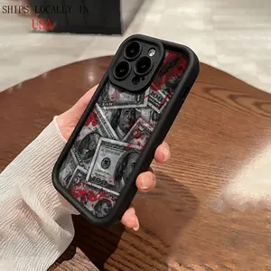 USD Banknote Black Frosted Thickened Full Cover Anti-Fall Protection Mobile Phone Case Suitable for Apple 16promax//16plus/16/16pro/15promax/15pro/15plus/15/14/14Plus/14Pro/14ProMax/13 Max New Product Launch Creative Cool Wireless Smartphone