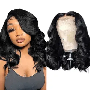 VRbest Wear and Go Glueless Wigs Pre Plucked Pre Cut 4x4 Body Wave Bob Wig Human Hair for Black Women 180 Denisty Natural Color 14inch Lace Front Wig