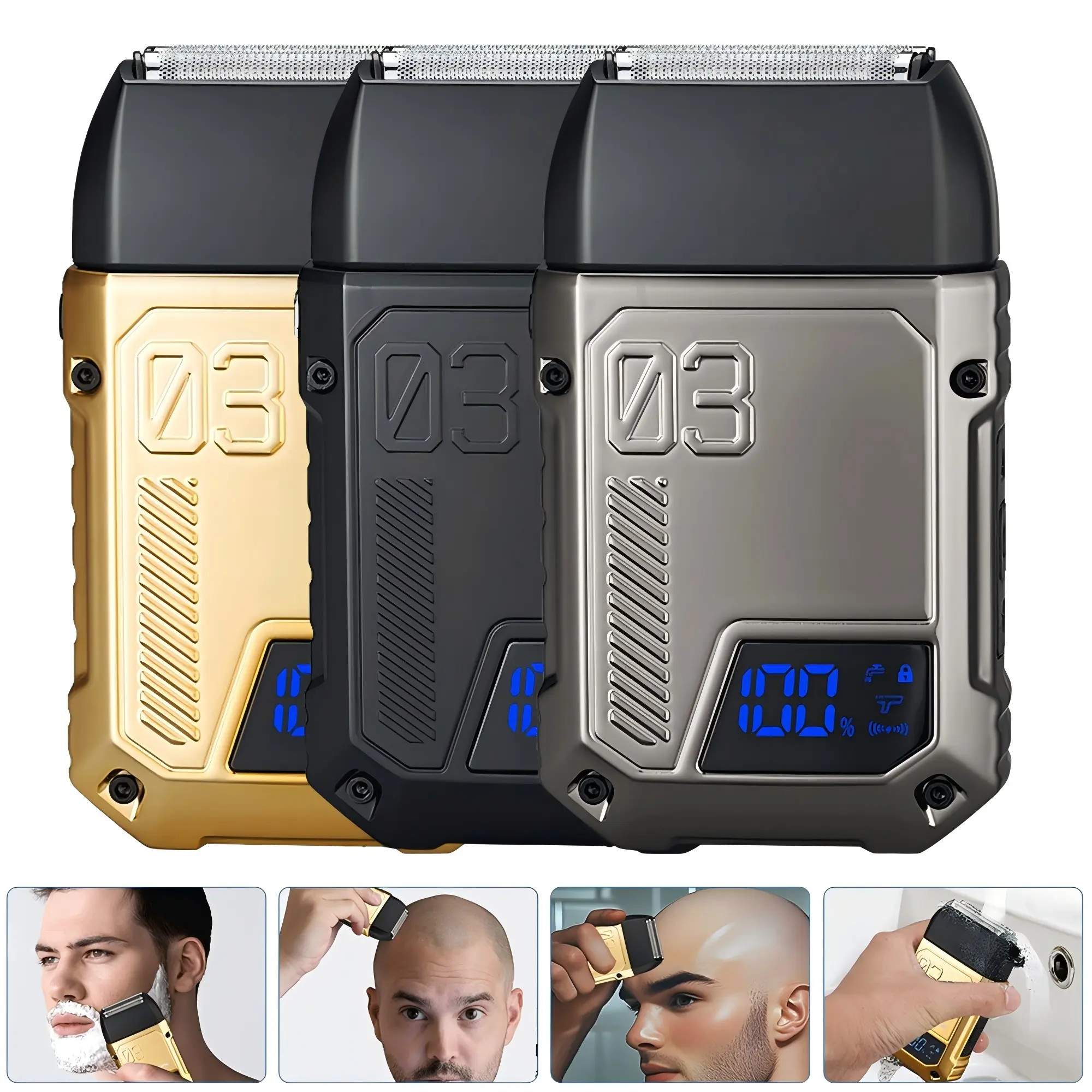 Men's Electric Head Shaver, Foil Shaver for Bald Men, Wet/Dry Men's Hair and Beard Trimmer Grooming Kit, Facial Hair Remover, Cordless Travel Lock For Gift Brush