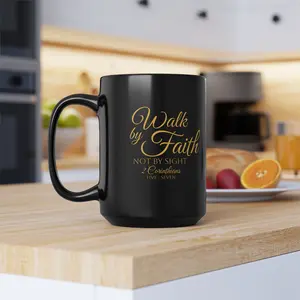 Walk by Faith Black Mug 15oz
