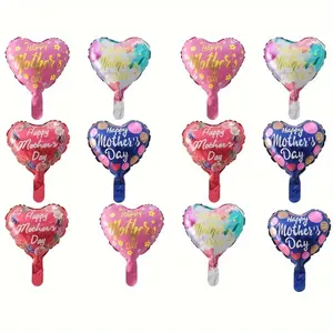 12-Piece Happy Mother's Day Heart Aluminum Foil Balloons Set, Aluminum Foil Material, 4 High-Style Heart Shapes, Decoration, Perfect for Mom's Birthday, Thanksgiving Party