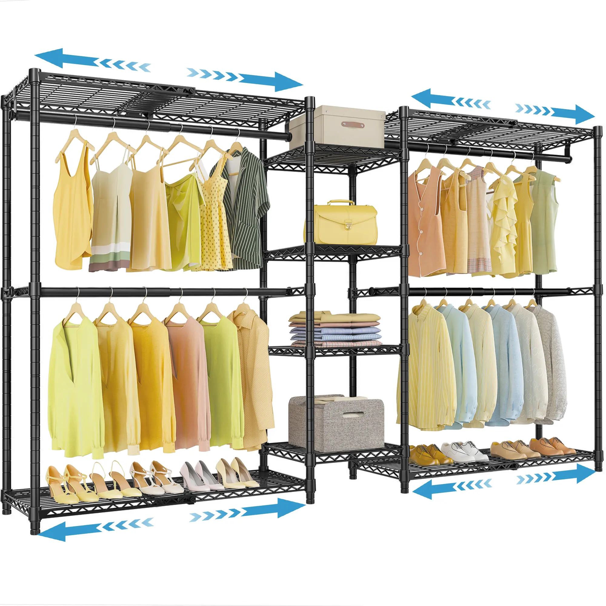 VIPEK X3 Carbon Steel Closet Storage Organizer, Heavy-Duty Freestanding Clothes Hanging Rack with Adjustable Shelves, Rods, 1210LBS Max Load, Waterproof Extended Storage Solutions for Walk-in Closets