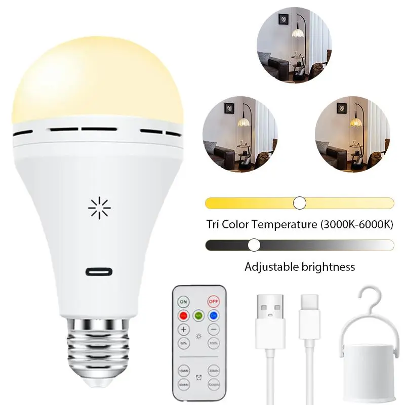 Rechargeable Dimmable LED Light Bulb E26 Battery Operated Emergency Light, Wireless Remote Control Suitable for Fixtures, Power Outage Solution, Adjustable led lights