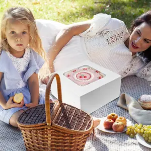 Moretoes 15 Sets Cake Boxes, 10x10x5 Inches Bakery Boxes with Cake Boards, 10 Inch with Stickers Disposable Cake Containers with Lids for Valentine's Day Mother's Day Cheesecake, Cakes