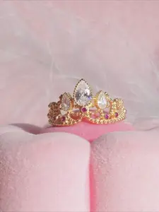Fashionable and Cute Crown Zircon Ring Sparkling Zircon Inlay Exquisite and Sweet Women's Ring Elegant Party Creative Ring Valentine's Day Mother's Day Gift