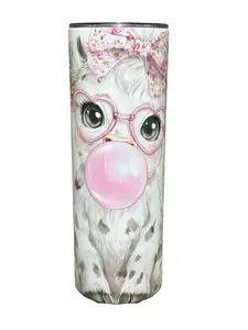 Highland Cow Pink Flowers, Bubble Gum and Shades - 20oz oz 20 oz. 20oz. - Skinny Straight Sublimation Tumbler - Amy's Tumbler Junkies - Your Favorite Tumbler Shop!