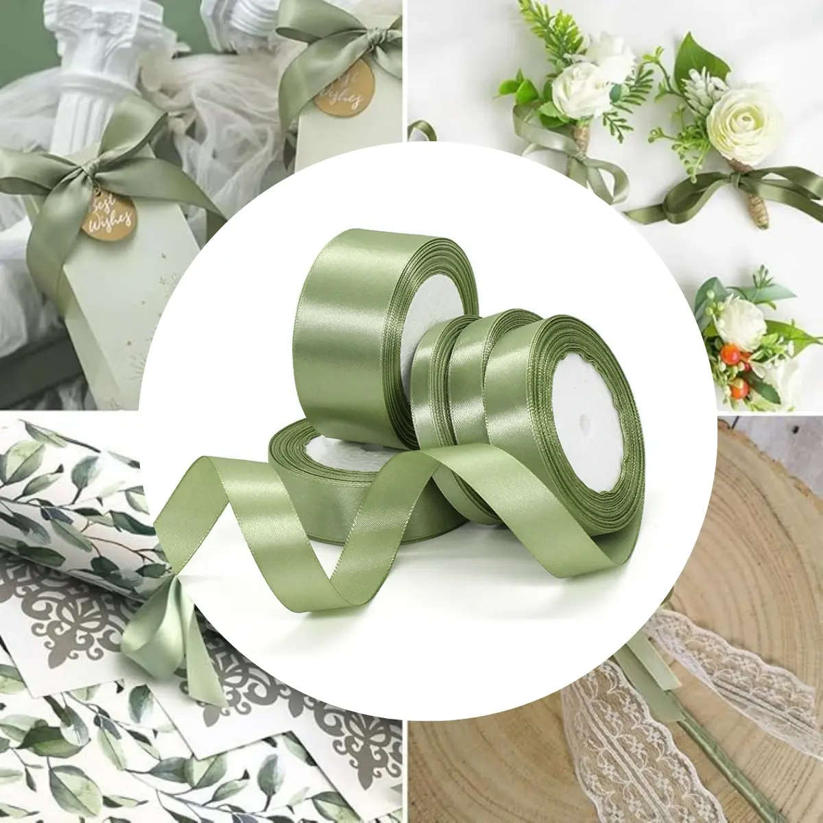 Sage Green Ribbon for Gift Wrapping, Hair Styling, Wedding Party Decorations, Sewing Invitations, Bouquets, Christmas Decoration, Gift Wrapping Supplies, Gift Accessories