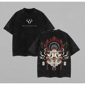 Retro Limited Edition Ryomen Sukuna Traditional Japanese Style Jujutsu Kaisen Anime Double Printed Oversize Lightweight Acid Washed Tee Graphic Tee Casual Streetwear Outfits For Men Anime Clothing Fan Merchandise Comfortable Everyday Wear