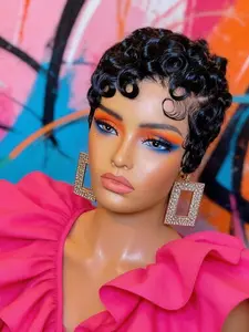 Pixie Cut Lace Front Human Hair Wigs, 13x4 Lace Frontal Wigs, Short Layered Pixie Cut Curly Wigs, Natural Look, Easy Maintenance, Lace Hairline Wig