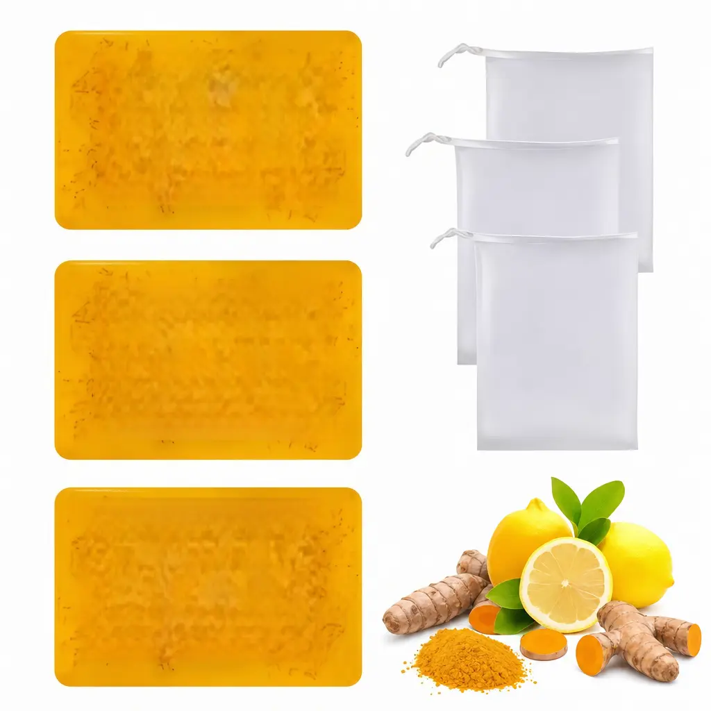 Gentle Cleanser with Kojic Acid, Lemon & Turmeric, Exfoliating Soap for Facial Cleansing, Youthful Skin & Acne Spot Reducer (3pcs), Anti-Acne, Multi-Pack