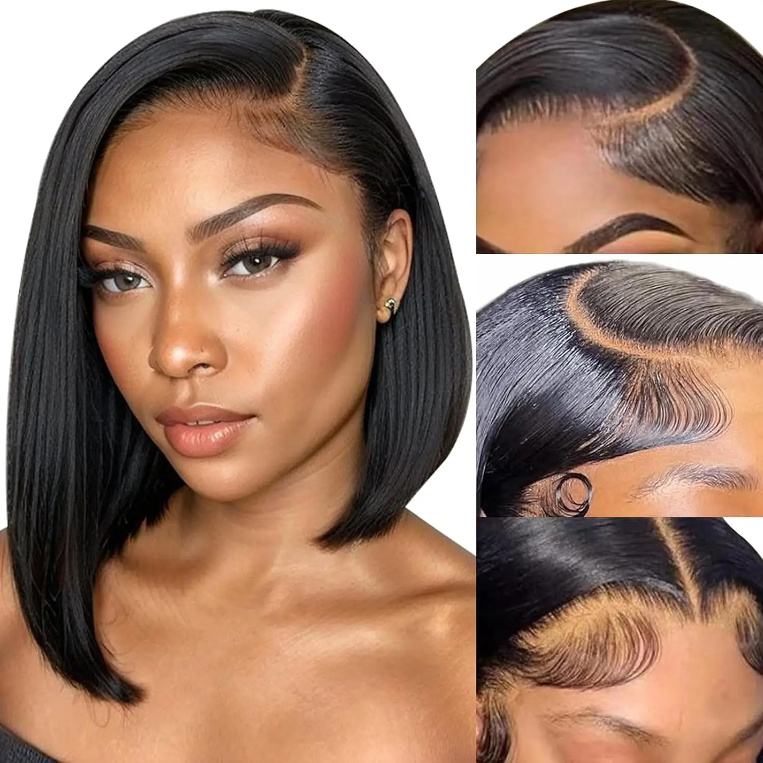 5x5 Straight Bob Wig Glueless Human Hair Pre Plucked Pre Cut HD Lace Front Glueless Wigs Human Hair 180% Density Short Straight Bob Wigs for Black Women