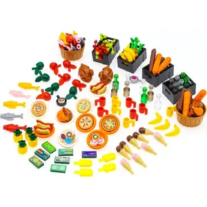 180pcs City-Friends Brick-Food-Pieces -Fruit-Apple-Banana-Pineapple-Cherry Desserts-Ice Cream-Cake-Sweet Cone Picnic--Pizza-Hotdogs-Turkey-Fish-Beer-Money Toys for Extra Bricks