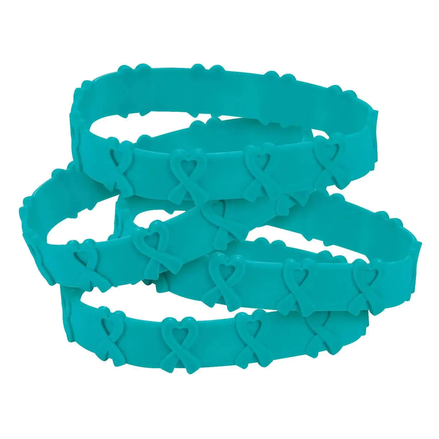 7 3/4" Teal Awareness Ribbon Pop-Out Rubber Bracelets - 24 Pc.