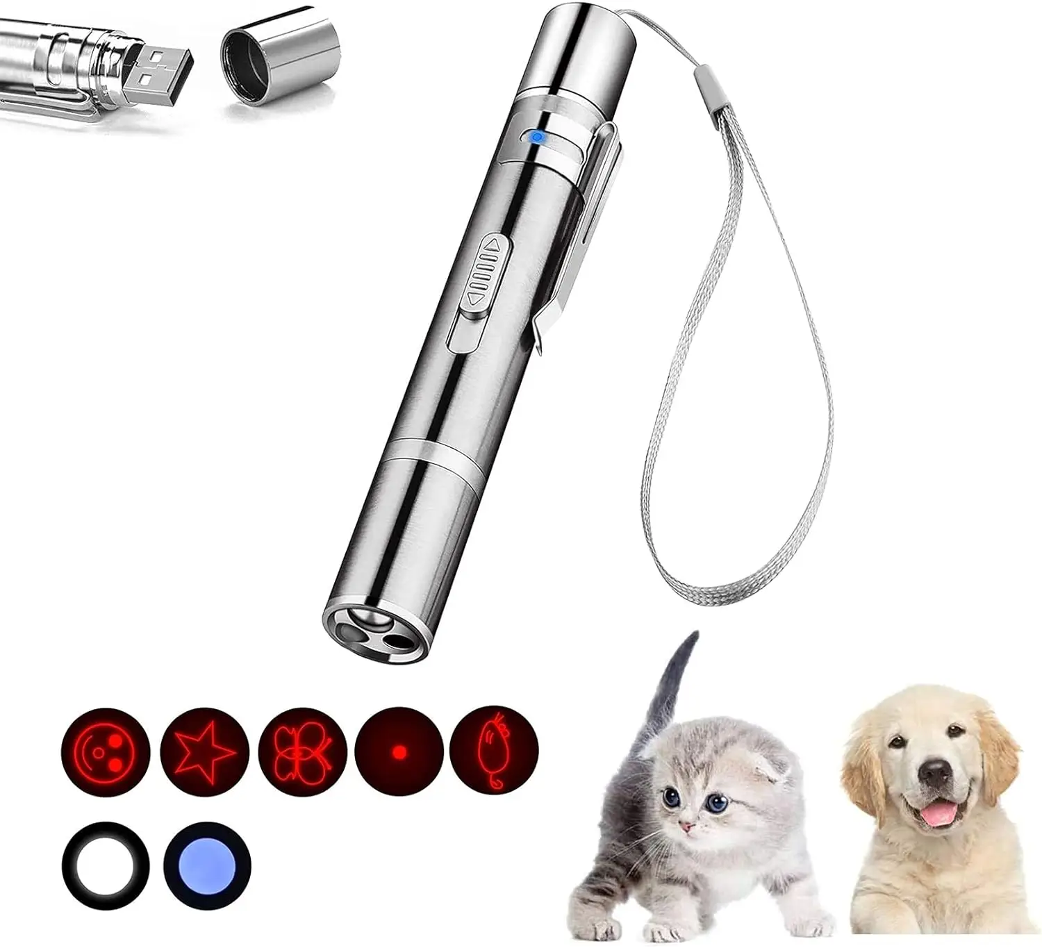 Nyzfexk Laser Pointer, Red LED Light Pointer Cat Toys for Indoor Cats Dogs, Long Range 3 Modes Lazer Projection Playpen,USB Recharge