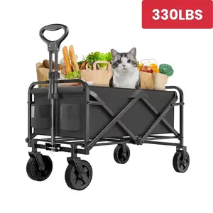 Collapsible Wagon with Wheels, 330lbs Wagons Carts Foldable Wagon Cart with Flexible Handle, Lightweight Portable Folding Utility Grocery Shopping Cart for Grocery Sports Garden Camping
