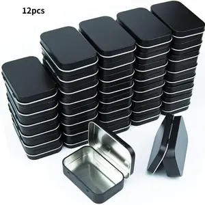 Rectangular Storage Tin Box, 12pcs/set Mini Portable Empty Hinged Tin, Small Storage Container, Home Organizer for Drawing Pin Candies Jewelry Crafts, Durable Reinforced Organizer