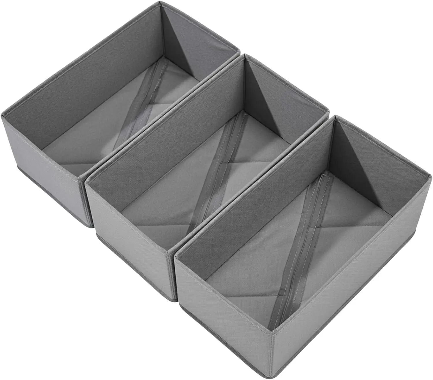 3-Pack Gray Drawer Organizer Clothes - Foldable Fabric Divided Storage Bins, 3-Compartment Rectangle Folding Storage Bin for Underwear, Socks, Under Sink Organization, ADHD Organization, Small Closet Home Supplies