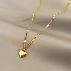 Minimalist Heart Pendant Necklace – Stainless Steel, 14K Gold Plated, Snake Chain (Women)