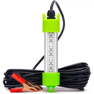 18W 45W DC 12V Green IP68 Waterproof Aluminum Super Bright LED Fish Bait Submersible Dock Underwater Fishing Light Attractants For At Night Snook Crappie With Battery Clamps Cigarette Lighter Plug