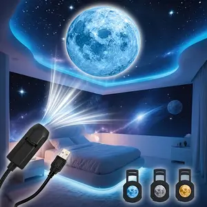 3pcs Led Planetary Moon Projection Lamps, Usb Plug Portable Projection Lights For Bedroom Ceiling Decoration, Plastic, Usb Powered, Ideal For Wedding And Room Decor, Atmosphere Light