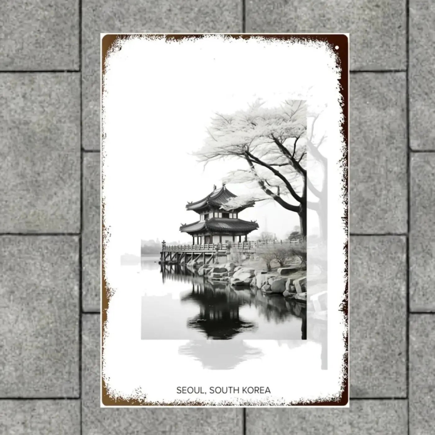 Vintage Seoul, South Korea Art Deco Poster, Retro & Vintage Monochrome Vistas, Unframed Aluminum Sign for Unique Wall Decor, Ornaments