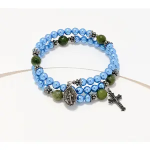 Connemara Marble Faux Pearl Coil Rosary Bracelet