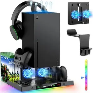 MENEEA Upgraded Cooling Fan Charging Station for Xbox Series X Console & Controller, Dual Charger Dock & Cooler System Stand with 15 Colorful Lights for Xbox Series X Accessories Kit Smartphone Xbox fallout xbox controller Headphones Wearable Black