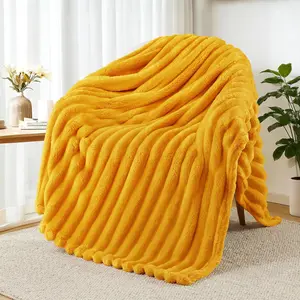 Fleece Throw Blanket for Couch, Soft Striped Bed Blanket, Lightweight Fuzzy Cozy for All, 50x60 Inches, Mustard Yellow