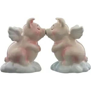 When Pigs Fly Hog Heaven Ceramic Magnetic Salt and Pepper Shaker Set