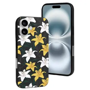Compatible with Iphone 16 Case Cute - Yellow White Lilies Flowers Soft Silicone Case Compatible with Iphone 16 Phone Case for Women Men