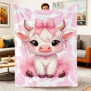 Soft Comfortable Funny Throw Blanket Vivid Playful Cartoon Cow Print Cozy Flannel Blanket Warm Napping Cool Comfy Bedding For Home Bed Office Travel Room Decor Boyfriend Gifts Christmas Decorations