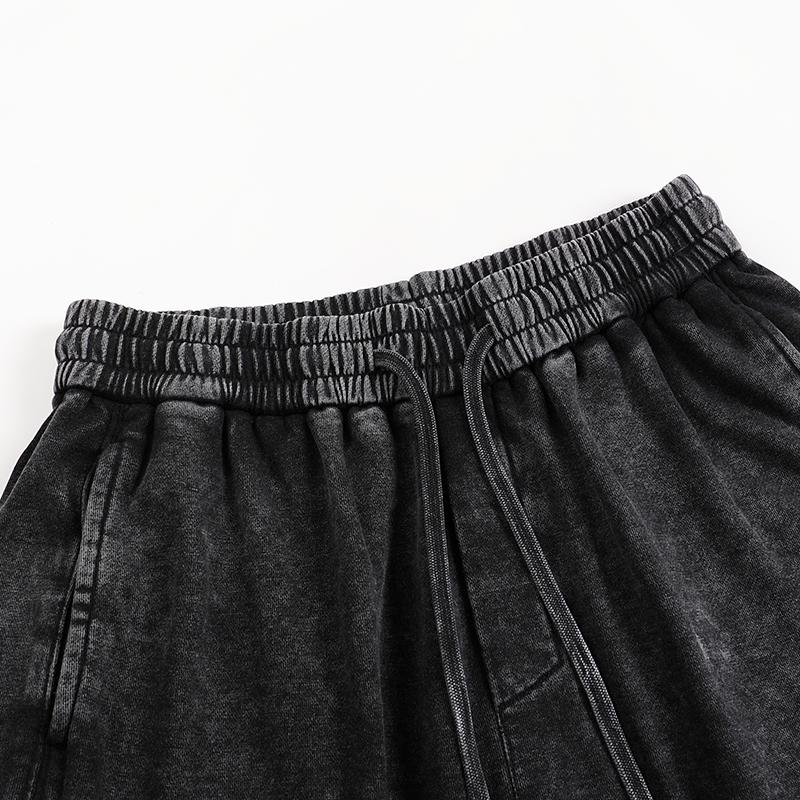 Women's Vintage High-Waisted Baggy Sweatpants - Distressed Wash, Loose Straight Wide-Leg, Drawstring Elastic, Light Cotton Blend, Basic Minimalist Casual Outdoor Pants for Back to School