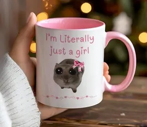 [Sale Up To 50%] I'm Just a Girl Mug, Sad Hamster Mug, Literally Just a Girl TikTok Meme Cup, Viral TikTok Gift for Her, Cute Funny Gift for Girlfriend, 11oz ceramic accent mug
